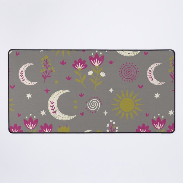 Item preview, Mystic Moons and Suns with Wildflowers in Gray and Fuchsia designed and sold by Pattique.
