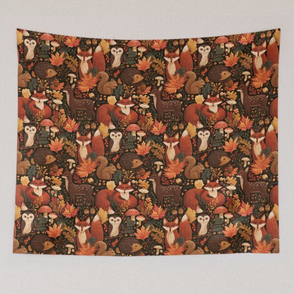 Item preview, Whimsical Autumn Forest Animals Pattern designed and sold by NicolasGlowArt.