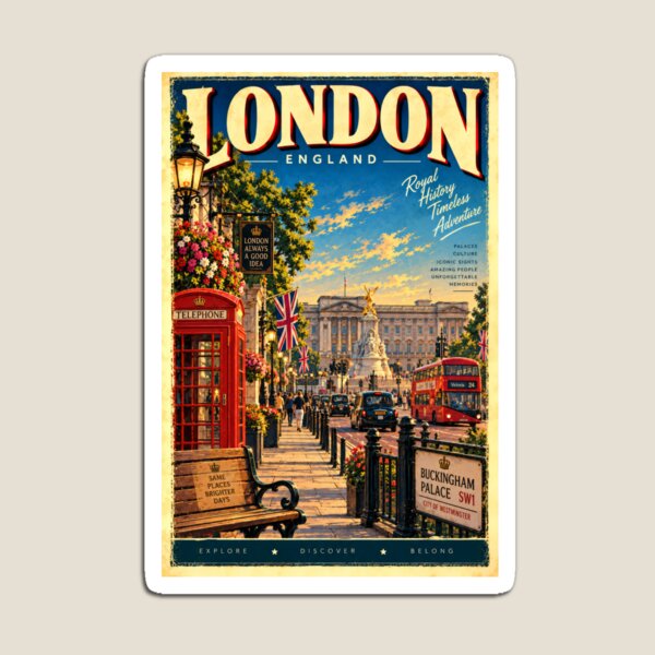 Item preview, London England Buckingham Palace Travel Poster – Retro Royal London Street Scene designed and sold by RockitBaby.