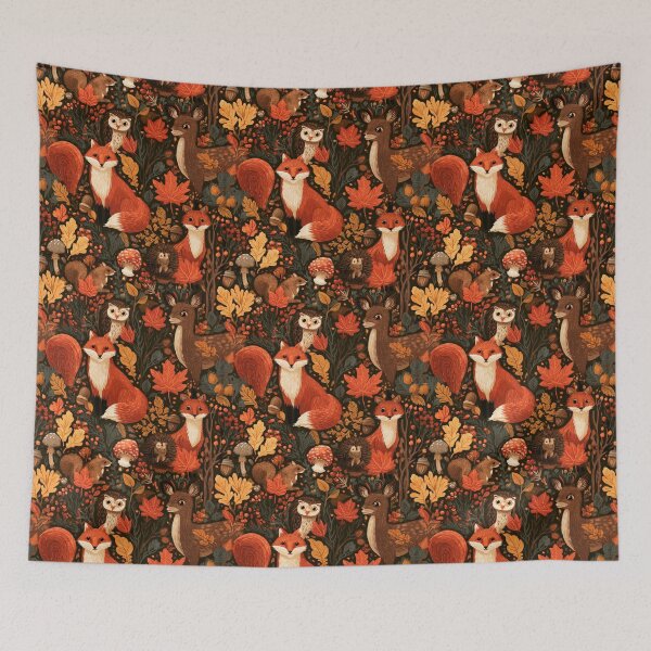 Item preview, Whimsical Autumn Forest Animals Fall Foliage Pattern designed and sold by NicolasGlowArt.