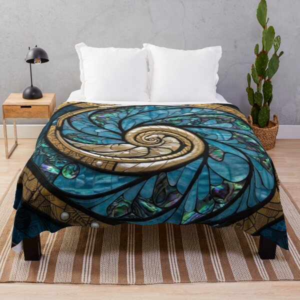 Item preview, Maori Koru Spiral Blue Paua Shell Gold Mosaic Art designed and sold by GrinGalore.