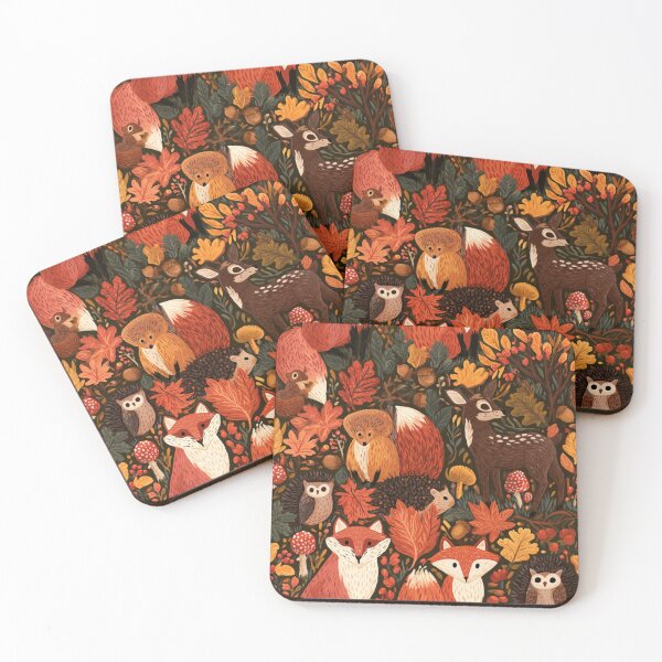 Item preview, Autumn Forest Animals Woodland Fall Leaves Pattern designed and sold by NicolasGlowArt.