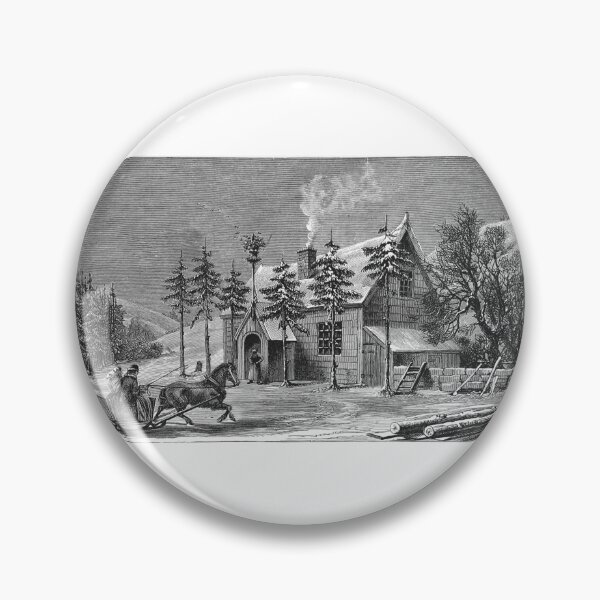 Item preview, Vintage Winter Sleigh and Cabin Woodcut Engraving designed and sold by Antique Science Press.