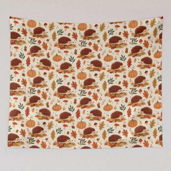 Item preview, Cute Hedgehog Autumn Leaves Pumpkin Pattern designed and sold by NicolasGlowArt.