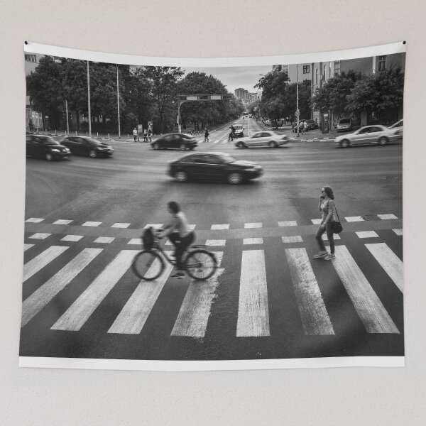 Item preview, Pedestrian Crosswalk with Girl on Bicycle in Skopje – Urban Moment designed and sold by MetaModel Editions.