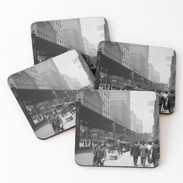 Item preview, The magnificent mile, Chicago, Illinois, landmark elevated subway loop Wabash Avenue, 1907 street view black and white vintage photograph designed and sold by Astrid Arkhangelsky.