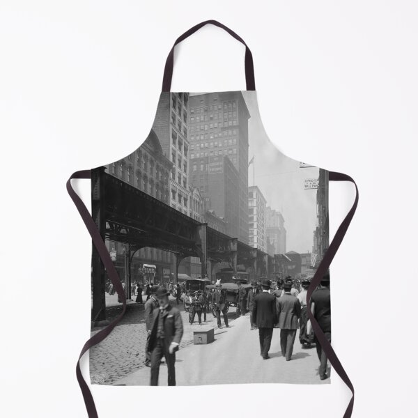 Item preview, The magnificent mile, Chicago, Illinois, landmark elevated subway loop Wabash Avenue, 1907 street view black and white vintage photograph designed and sold by Astrid Arkhangelsky.