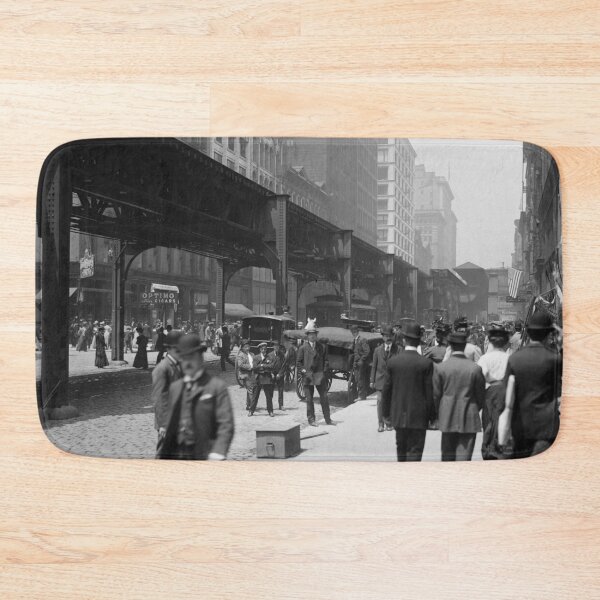 Item preview, The magnificent mile, Chicago, Illinois, landmark elevated subway loop Wabash Avenue, 1907 street view black and white vintage photograph designed and sold by Astrid Arkhangelsky.