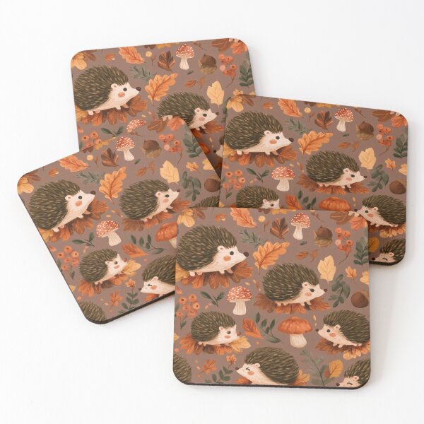 Item preview, Cute Hedgehog Autumn Leaves Mushroom Pattern designed and sold by NicolasGlowArt.