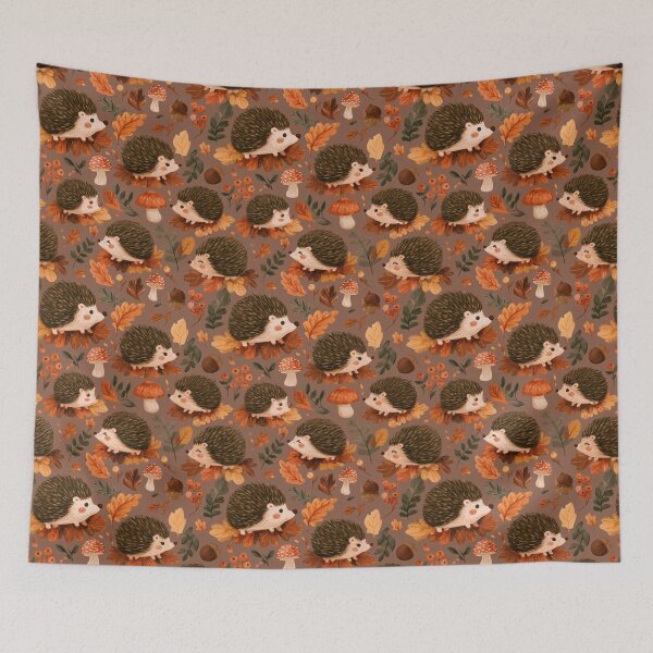 Item preview, Cute Hedgehog Autumn Leaves Mushroom Pattern designed and sold by NicolasGlowArt.