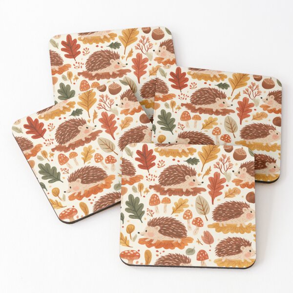 Item preview, Cute Hedgehog Autumn Leaves Mushroom Woodland Pattern designed and sold by NicolasGlowArt.