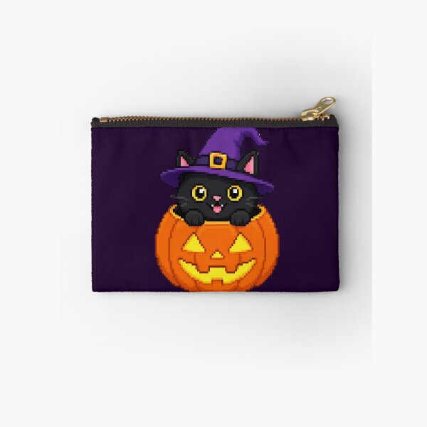 Item preview, Retro Pixel Halloween Black Cat in Pumpkin - Spooky Witch Cat Sticker designed and sold by UnripeAlmond.