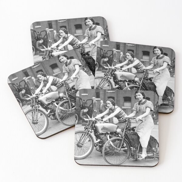 Item preview, 1935 Two Ladies Astride on Crank Drive Motorcycle and 500 New Imperial Twin vintage black and white photograph designed and sold by Astrid Arkhangelsky.