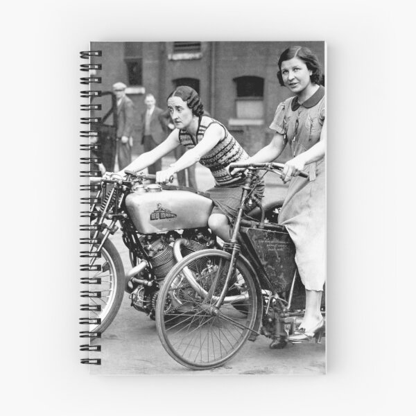 Item preview, 1935 Two Ladies Astride on Crank Drive Motorcycle and 500 New Imperial Twin vintage black and white photograph designed and sold by Astrid Arkhangelsky.