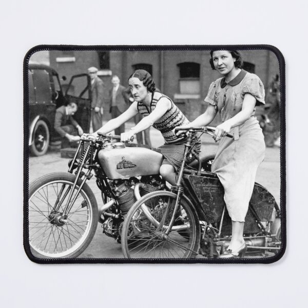 Item preview, 1935 Two Ladies Astride on Crank Drive Motorcycle and 500 New Imperial Twin vintage black and white photograph designed and sold by Astrid Arkhangelsky.