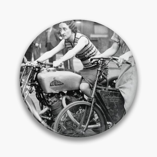 Item preview, 1935 Two Ladies Astride on Crank Drive Motorcycle and 500 New Imperial Twin vintage black and white photograph designed and sold by Astrid Arkhangelsky.