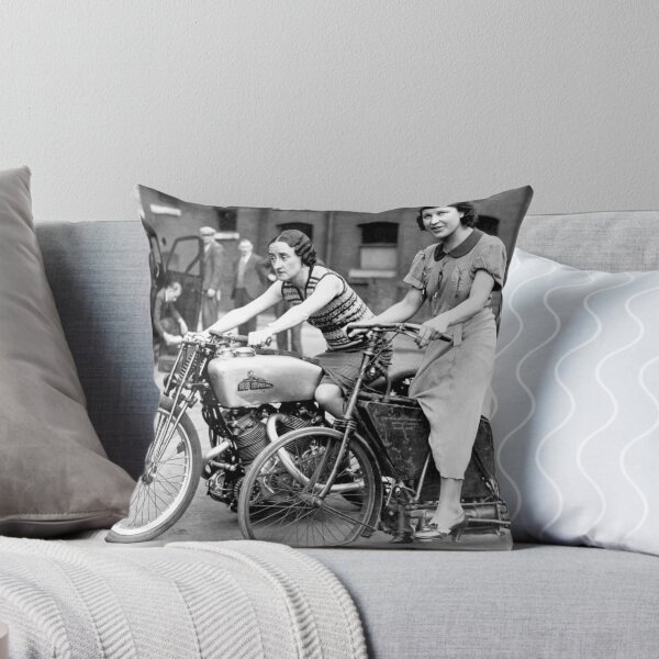Item preview, 1935 Two Ladies Astride on Crank Drive Motorcycle and 500 New Imperial Twin vintage black and white photograph designed and sold by Astrid Arkhangelsky.