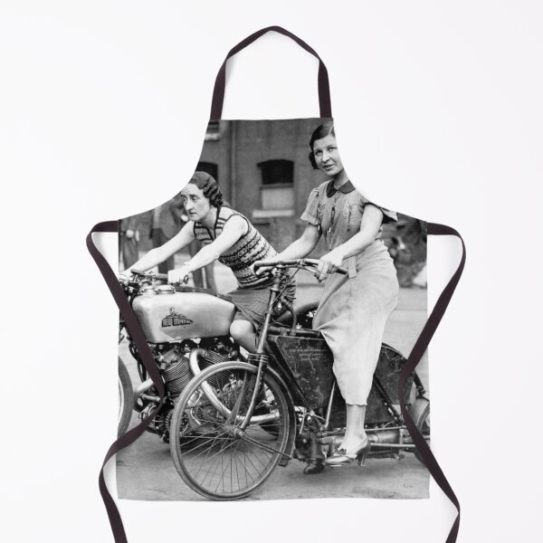 Item preview, 1935 Two Ladies Astride on Crank Drive Motorcycle and 500 New Imperial Twin vintage black and white photograph designed and sold by Astrid Arkhangelsky.