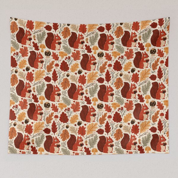 Item preview, Cozy Autumn Squirrels & Fall Leaves Pattern designed and sold by NicolasGlowArt.