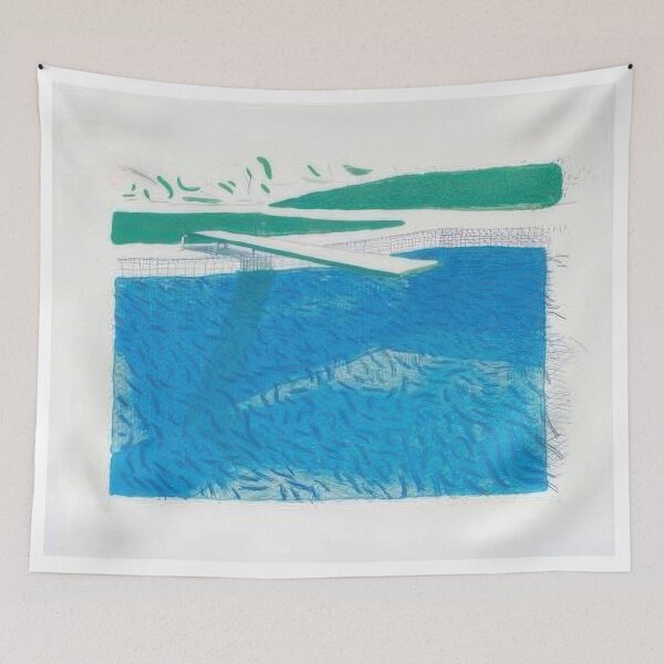 Item preview, David Hockney -  Lithographic Water Made Of Lines, Crayon, And Two Blue Washes - Signed Print by David Hockney undefinedr designed and sold by LILLIANSTRANGEy.