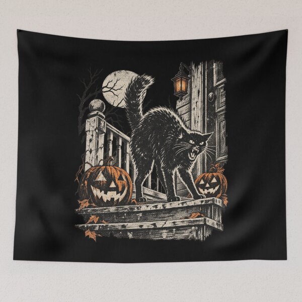 Item preview, Spooky Black Cat Arching Back Pumpkins Vintage Halloween Design designed and sold by luffyShop1.