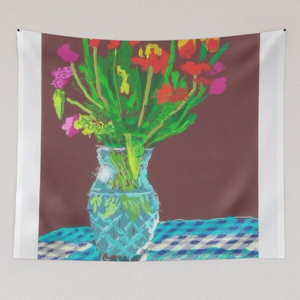 Item preview, David Hockney -  th February , Red, Yellow And Purple Flowers On A Blue Tablecloth - Signed Print by David Hockney undefinedr designed and sold by LILLIANSTRANGEy.