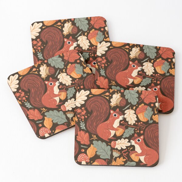 Item preview, Whimsical Squirrel Fall Leaves Acorn Autumn Pattern designed and sold by NicolasGlowArt.