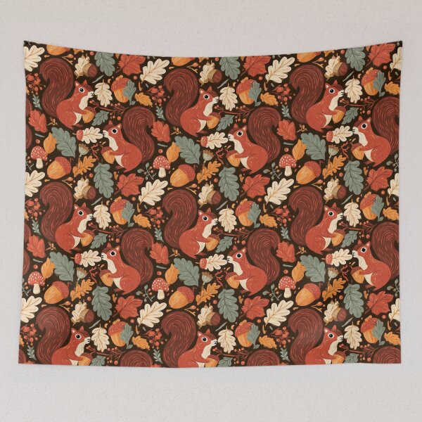 Item preview, Whimsical Squirrel Fall Leaves Acorn Autumn Pattern designed and sold by NicolasGlowArt.