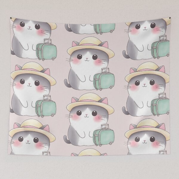 Item preview, Kawaii Travel Cat With Suitcase Summer Vacation designed and sold by NadinArtStudio.