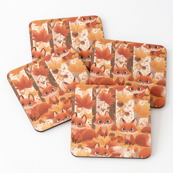 Item preview, Cute Autumn Foxes Forest Leaves Pattern designed and sold by NicolasGlowArt.