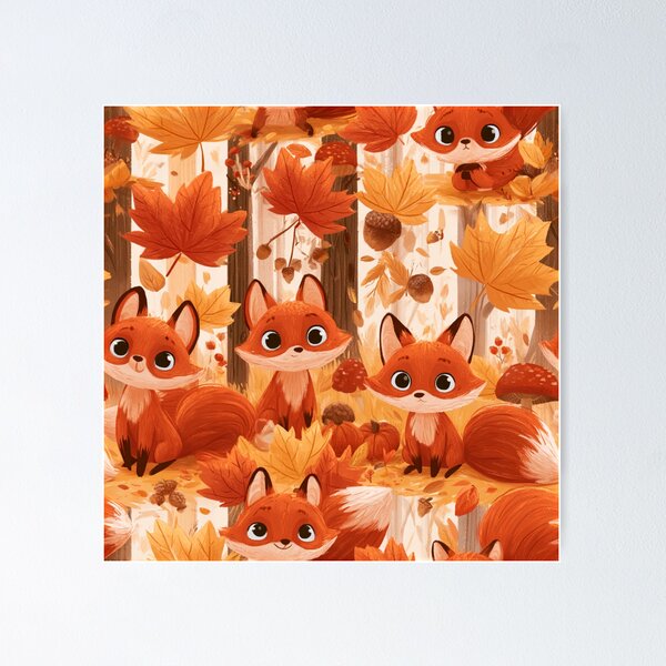 Item preview, Cute Autumn Foxes Forest Leaves Pattern designed and sold by NicolasGlowArt.