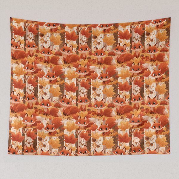 Item preview, Cute Autumn Foxes Forest Leaves Pattern designed and sold by NicolasGlowArt.