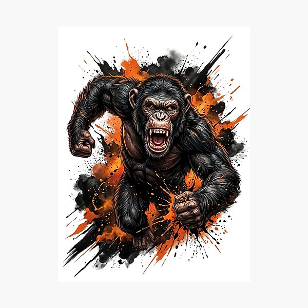 Item preview, Primal Rage - Aggressive Chimpanzee with Orange and Black Ink Splash Art designed and sold by StickVerse by Owais.