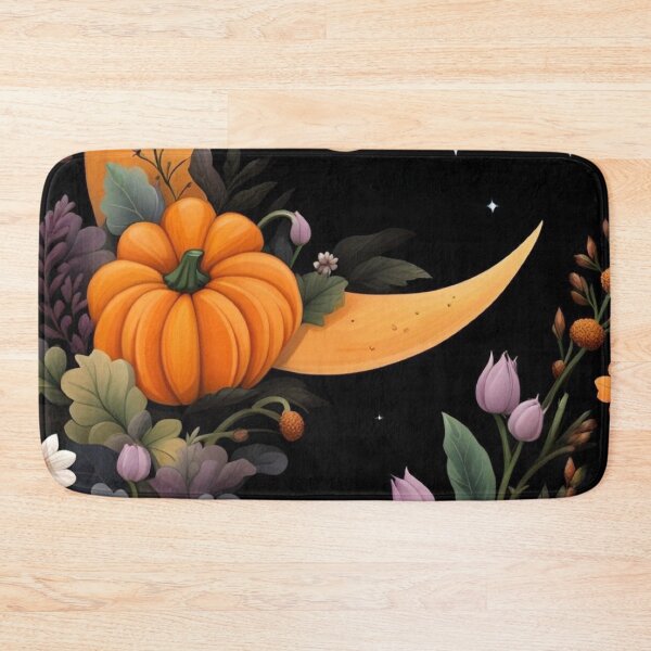 Item preview, Witchy Autumn Crescent Moon and Pumpkin Art — Celestial Floral Halloween Print designed and sold by LYAN-STORE.