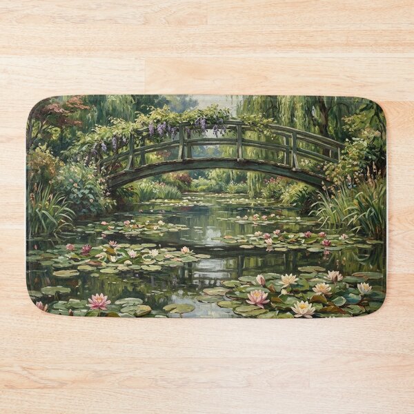 Item preview, Cottage Garden Water Lily Pond & Bridge Oil Painting designed and sold by SOUFIANE1991.