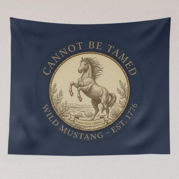 Item preview, Cannot Be Tamed American Mustang Humor Badge designed and sold by CalmCapy Co.