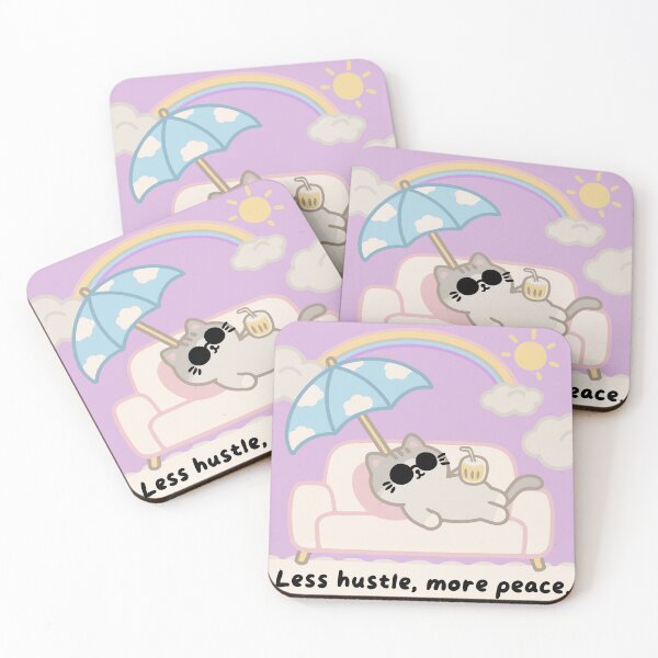 Item preview, Cute Cartoon Cat Kawaii Aesthetic Self Care – Chill Cat with Coconut Under Rainbow Umbrella designed and sold by designer14years.