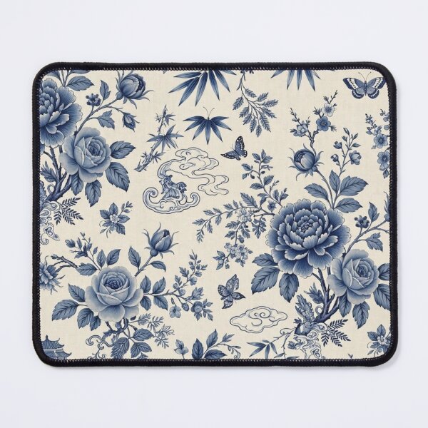 Item preview, Blue Chinoiserie Floral & Pagoda Pattern designed and sold by PunchDrop.