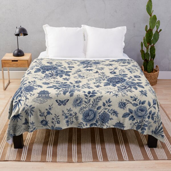 Item preview, Blue Chinoiserie Floral & Pagoda Pattern designed and sold by PunchDrop.