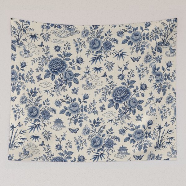 Item preview, Blue Chinoiserie Floral & Pagoda Pattern designed and sold by PunchDrop.