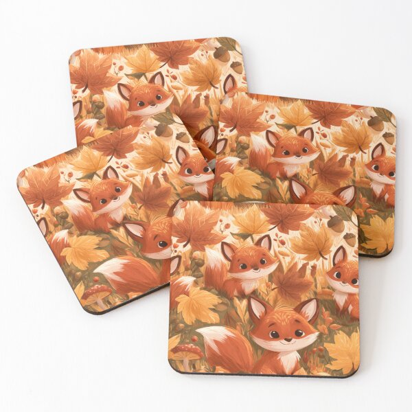 Item preview, Cute Autumn Foxes Fall Leaves Woodland Animals designed and sold by NicolasGlowArt.