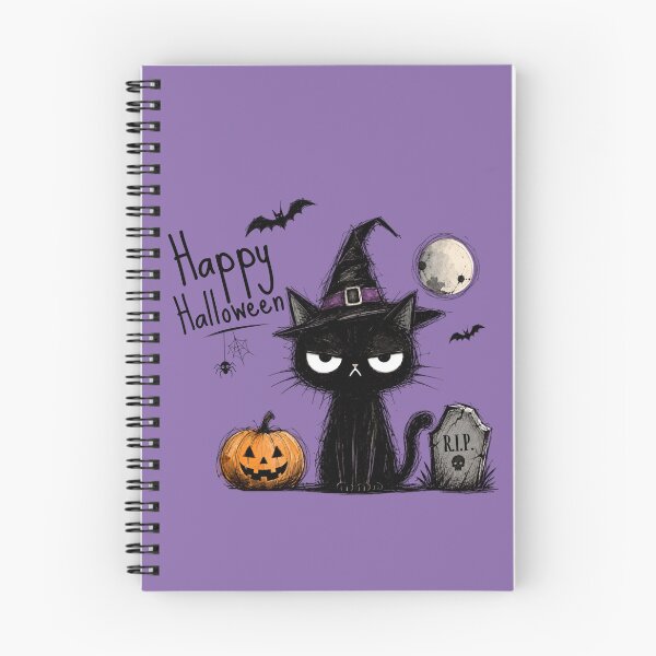 Item preview, Happy Halloween - Grumpy Witch Black Cat with Graveyard designed and sold by AnyGil.