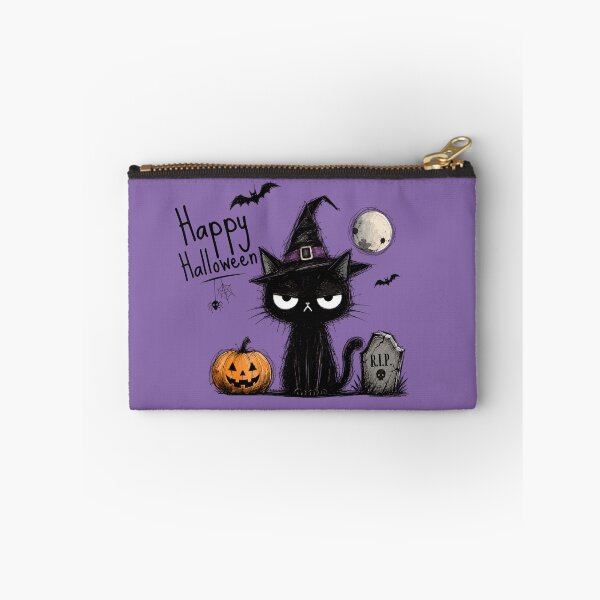 Item preview, Happy Halloween - Grumpy Witch Black Cat with Graveyard designed and sold by AnyGil.