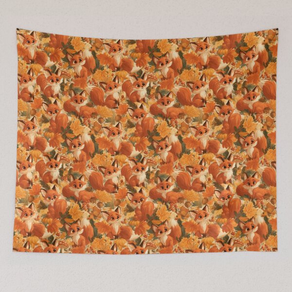 Item preview, Cute Autumn Foxes Fall Leaves Woodland Pattern designed and sold by NicolasGlowArt.