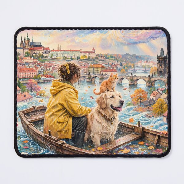 Item preview, Autumn Boat Adventure with Dog and Cat designed and sold by m-y-A-I-A-R-T-.