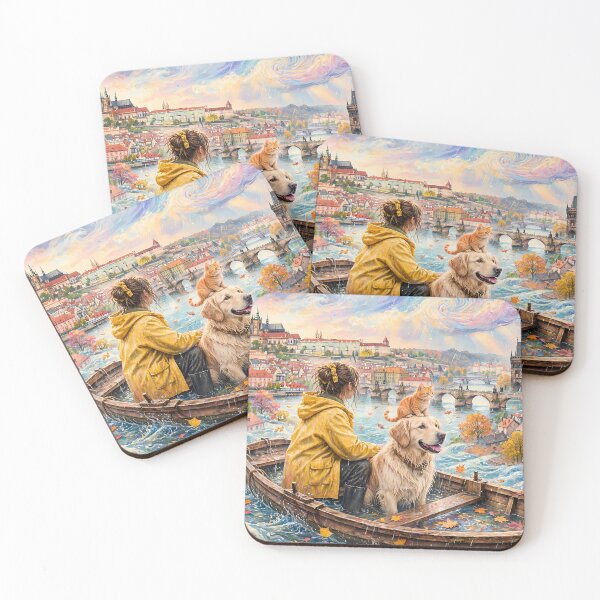 Item preview, Autumn Boat Adventure with Dog and Cat designed and sold by m-y-A-I-A-R-T-.