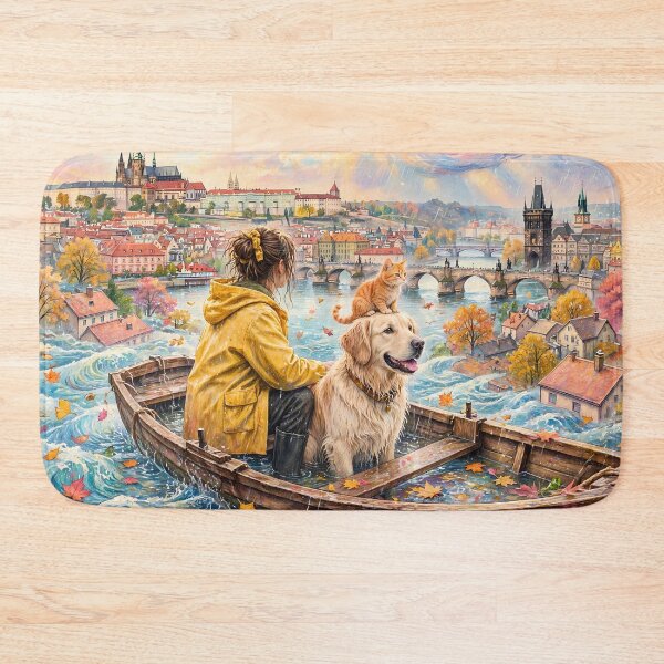 Item preview, Autumn Boat Adventure with Dog and Cat designed and sold by m-y-A-I-A-R-T-.