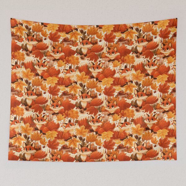 Item preview, Cute Fox Autumn Leaves Fall Woodland Pattern designed and sold by NicolasGlowArt.