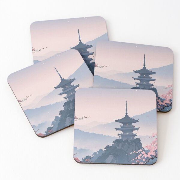 Item preview, Japanese Pagoda with Cherry Blossom and Full Moon — Pastel Anime Landscape designed and sold by LYAN-STORE.