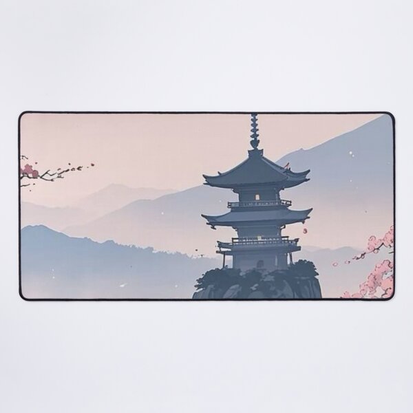 Item preview, Japanese Pagoda with Cherry Blossom and Full Moon — Pastel Anime Landscape designed and sold by LYAN-STORE.